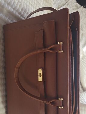 Women’s Laptop Bag - Brown Faux Leather Professional Tote